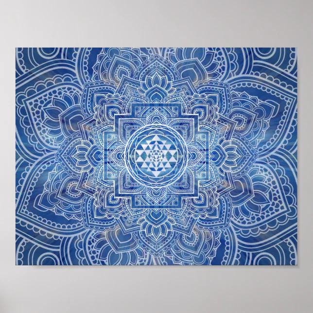 Sri Yantra / Sri Chakra Blue Watercolor Poster | Zazzle