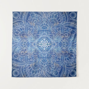 Sri Yantra / Sri Chakra Blue Watercolor Tapestry