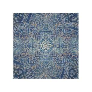 Sri Yantra / Sri Chakra Blue Watercolor Wood Wall Art