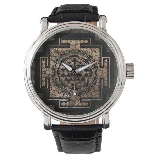 Sri Yantra  / Sri Chakra Dot Art Gold and Black Watch (Front)