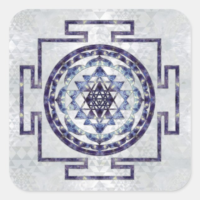 Sri Yantra  / Sri Chakra Gemstone and pearl Square Sticker (Front)