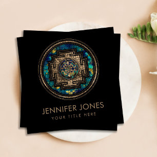 Sri Yantra / Sri Chakra Gold and Marble Dot Art Square Business Card
