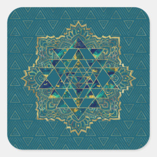 Sri Yantra / Sri Chakra Gold, Marble and Teal Square Sticker