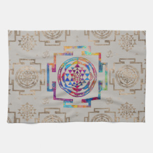 Sri Yantra / Sri Chakra in color on canvas Kitchen Towel