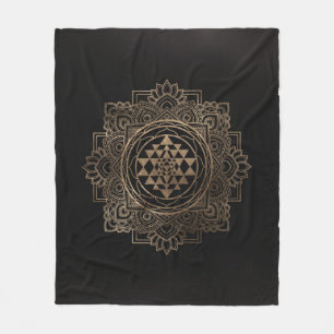 Sri Yantra / Sri Chakra in golden lotus Fleece Blanket