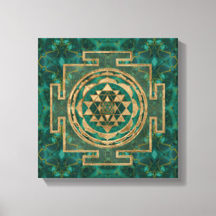 Sri Yantra / Sri Chakra Malachite and gold Canvas Print