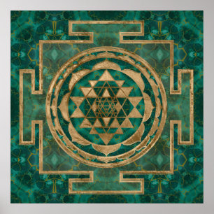 Sri Yantra / Sri Chakra Malachite and gold Poster