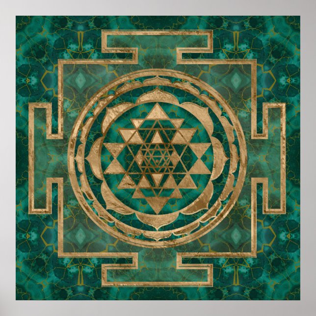 Sri Yantra  / Sri Chakra Malachite and gold Poster (Front)