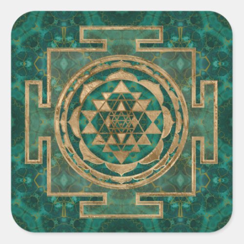 Sri Yantra   Sri Chakra Malachite and gold Square Sticker