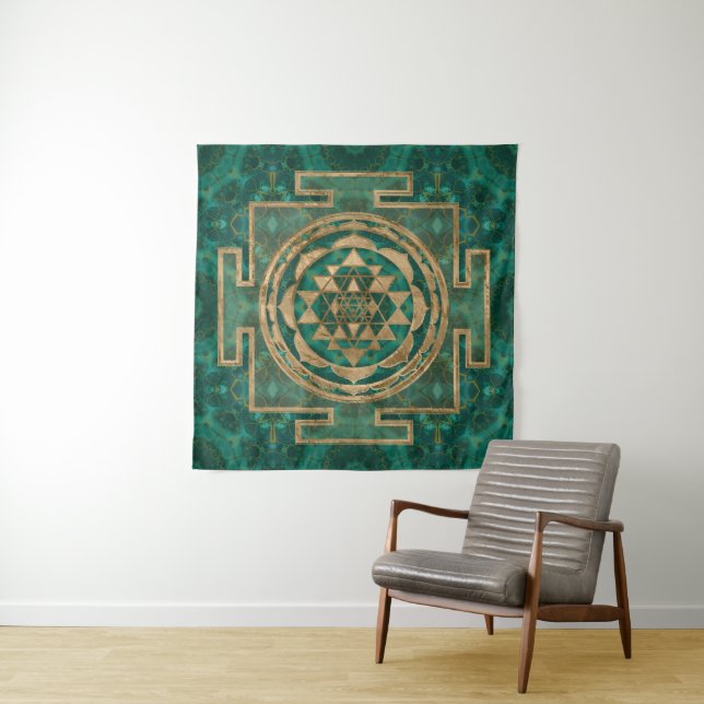 Sri Yantra  / Sri Chakra Malachite and gold Tapestry (In Situ)