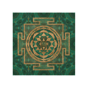 Sri Yantra  / Sri Chakra Malachite and gold Wood Wall Art