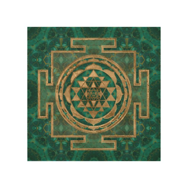 Sri Yantra  / Sri Chakra Malachite and gold Wood Wall Art (Front)