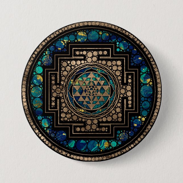Sri Yantra  / Sri Chakra Marble and Gold Button (Front)