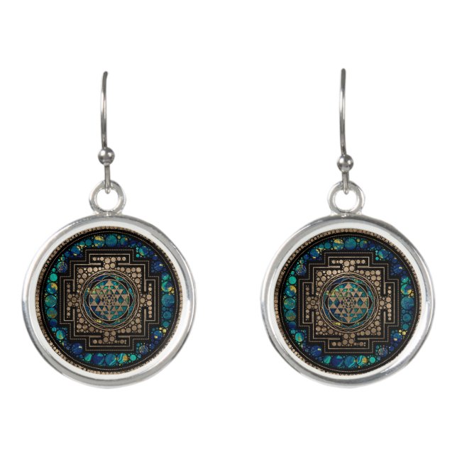 Sri Yantra  / Sri Chakra Marble and Gold Earrings (Front)