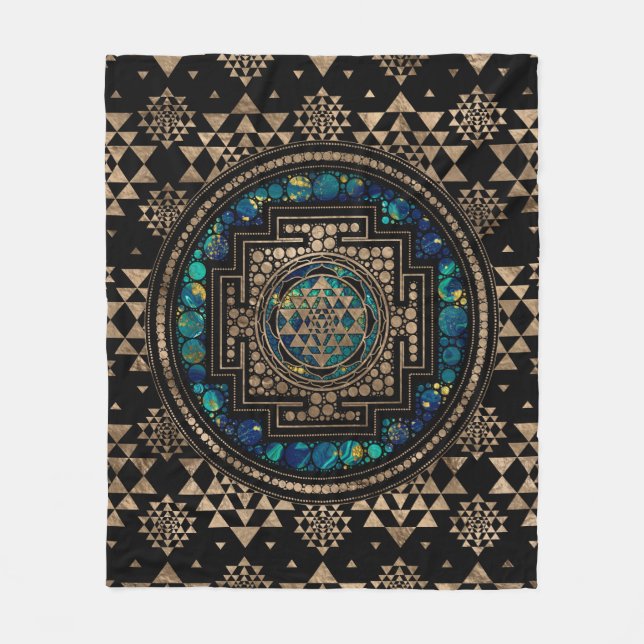 Sri Yantra  / Sri Chakra Marble and Gold Fleece Blanket (Front)