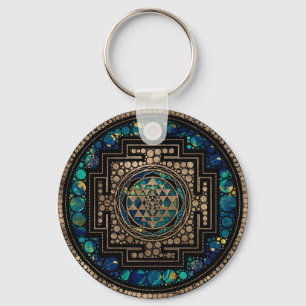 Sri Yantra / Sri Chakra Marble and Gold Keychain