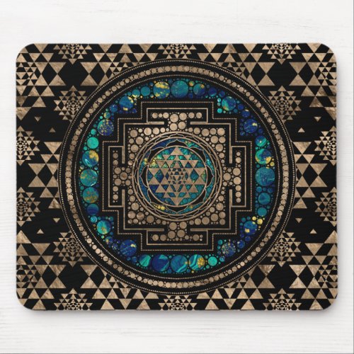 Sri Yantra   Sri Chakra Marble and Gold Mouse Pad