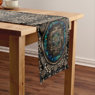 Sri Yantra / Sri Chakra Marble and Gold Short Table Runner