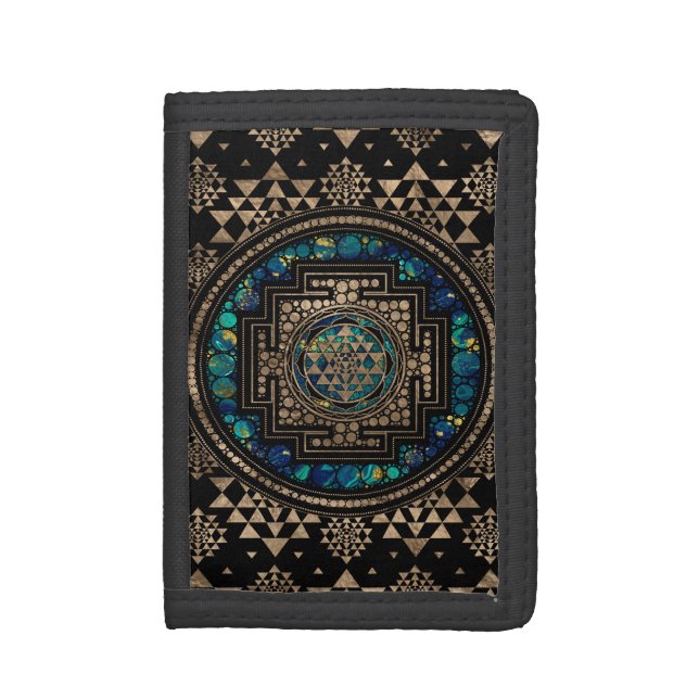 Sri Yantra  / Sri Chakra Marble and Gold Trifold Wallet (Front Vertical)