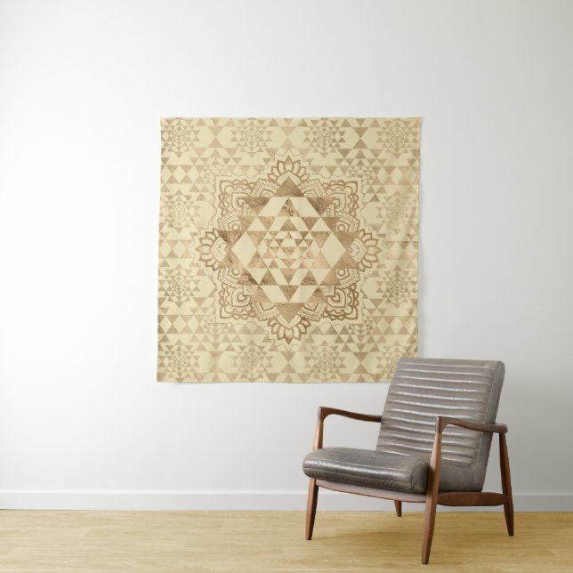 Sri Yantra  / Sri Chakra Pastel Gold Tapestry (In Situ)