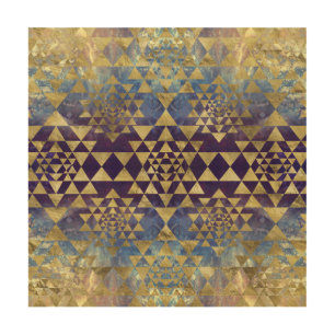 Sri Yantra / Sri Chakra Pattern - Gold and Marble Wood Wall Art