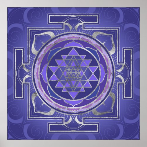 Sri Yantra   Sri Chakra Purple and Silver Poster