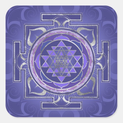 Sri Yantra   Sri Chakra Purple and Silver Square Sticker