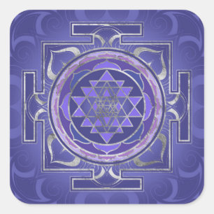 Sri Yantra / Sri Chakra Purple and Silver Square Sticker