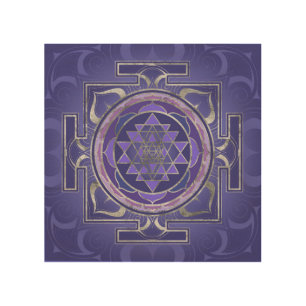 Sri Yantra / Sri Chakra Purple and Silver Wood Wall Art