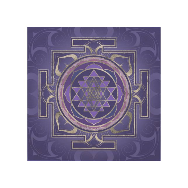 Sri Yantra  / Sri Chakra Purple and Silver Wood Wall Art (Front)