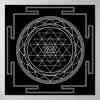 Sri Yantra White on Black Poster