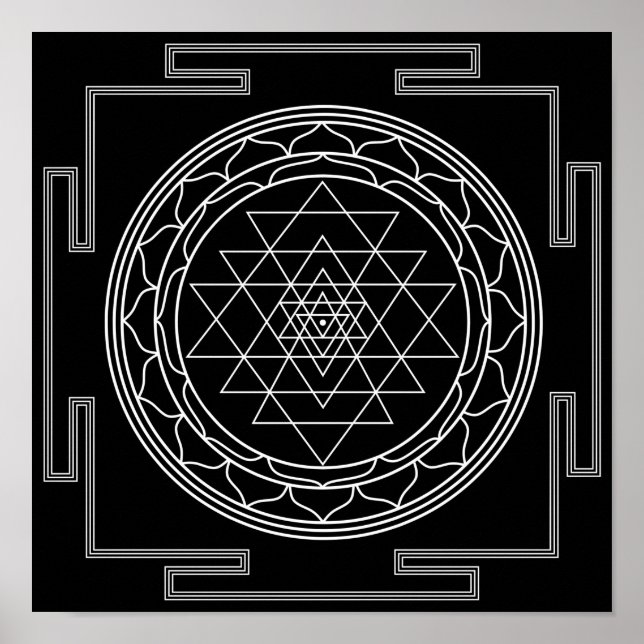 Sri Yantra White on Black Poster (Front)