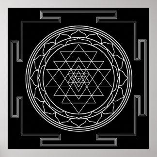 Sri Yantra White on Black Poster