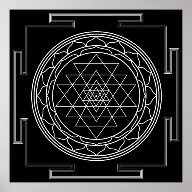 Sri Yantra White on Black Poster (Front)