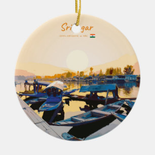 Srinagar, India - Dal Lake Shikara Boats Ceramic Ornament