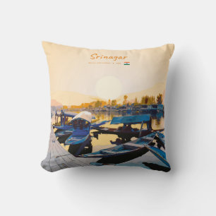 Srinagar, India - Dal Lake Shikara Boats Throw Pillow