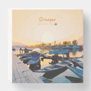 Srinagar, India - Dal Lake Shikara Boats Wooden Box Sign