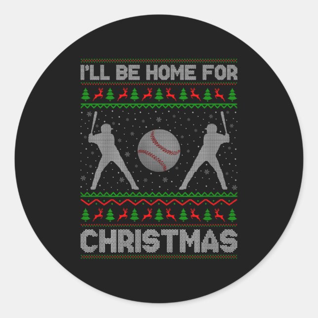 Srty Baseball Player Ugly Christmas Sweaters Xmas  Classic Round Sticker (Front)