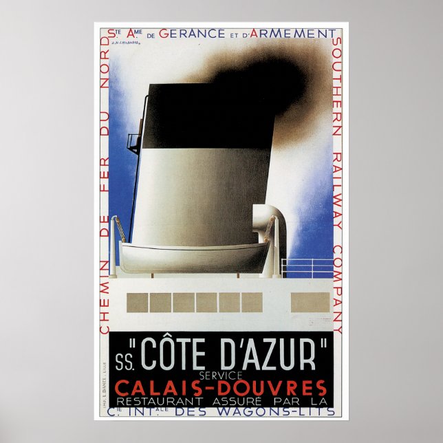 SS Côte d'Azur Vintage Ship Advertisement Poster (Front)