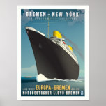 SS Europa Art Deco Travel Poster<br><div class="desc">This piece pays tribute to the Art Deco style advertisements used by ocean lines during the period of around the 1930's. Featuring the Nord Lloyd liners Europa and Bremen, this piece honors two liners that shaped the history of not only maritime design, but also in the success of World War...</div>