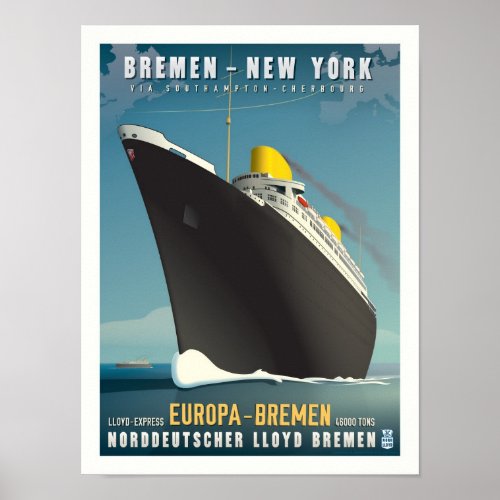 SS Europa Art Deco Travel Poster