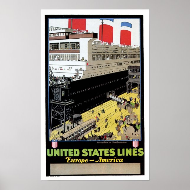 ss Leviathan at Dock - United States Lines Poster (Front)