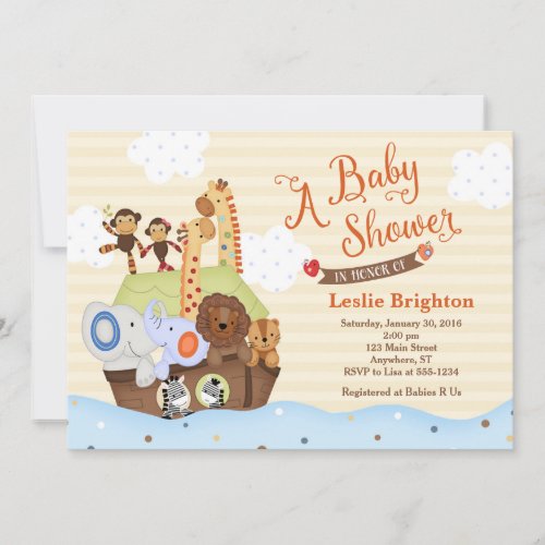 SS Noah  Noahs Ark Baby Shower Invitation