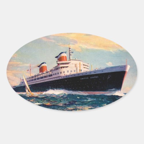 ss United States at Sea Oval Sticker