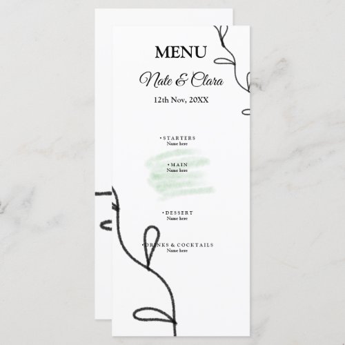 SSimple green watercolor line art leaves custom Menu