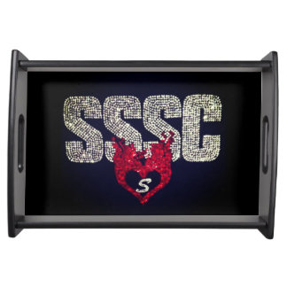 SSSC Monogram Chic Elegant Script Black Gold Servi Serving Tray
