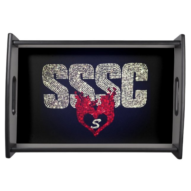 SSSC Monogram Chic Elegant Script Black Gold Servi Serving Tray (Front)