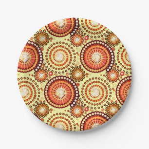 SStarbursts and pinwheels, brown and yellow Paper Plates