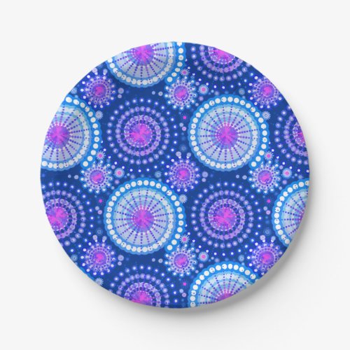 SStarbursts and pinwheels cobalt blue  white Paper Plates