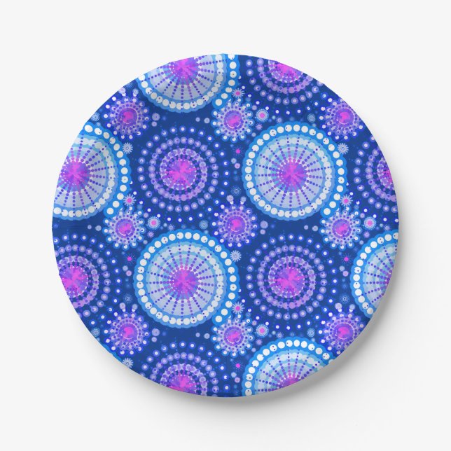 SStarbursts and pinwheels, cobalt blue & white Paper Plates (Front)